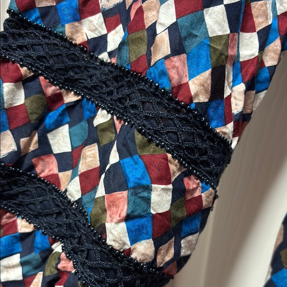 Tory burch classy Geometric black blue red Dress 10 Sonia cotton silk maxi - Picture 5 of 7